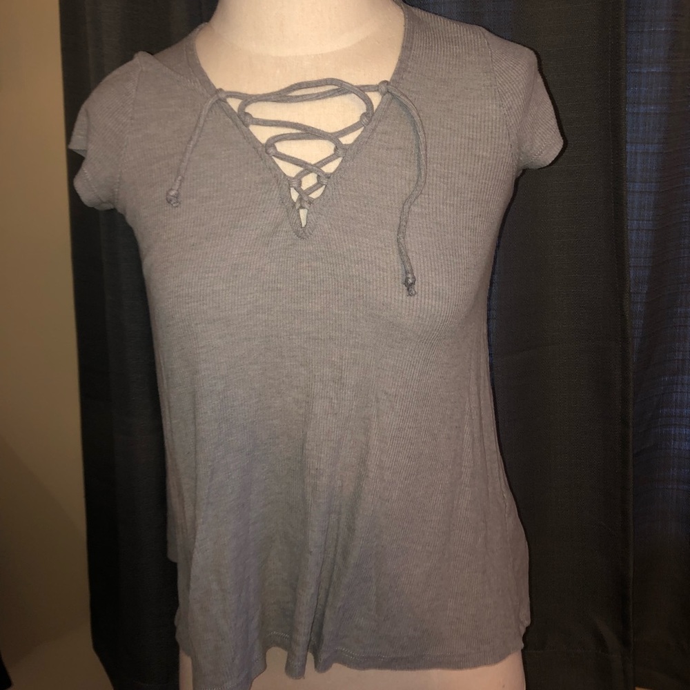 gray lace up hollister tee